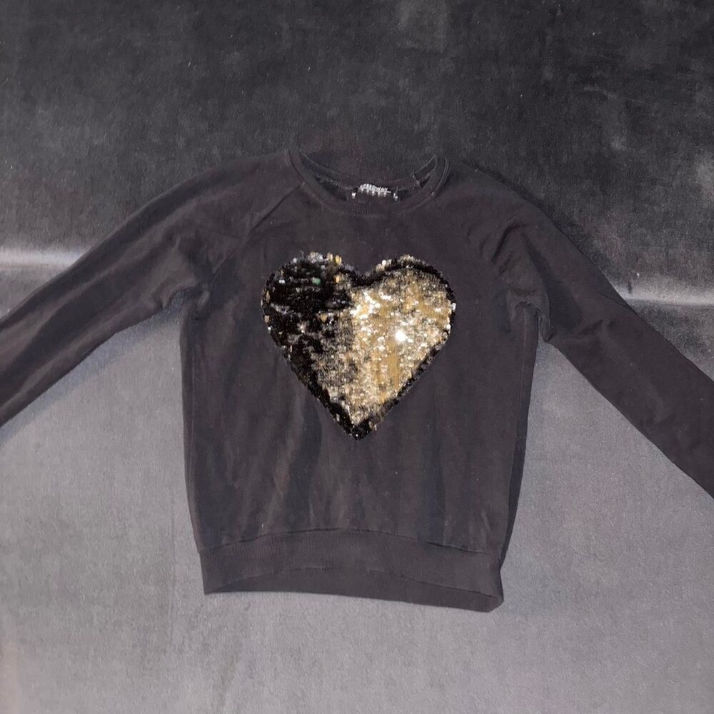 Women's Black and Grey Sweatshirt with heart sequin